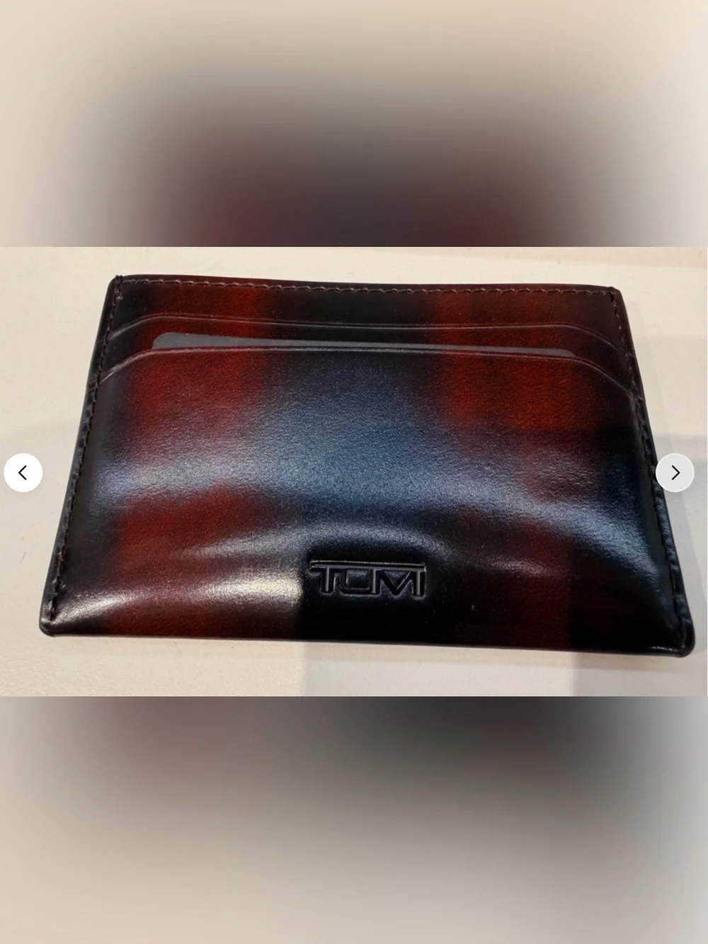 NEW Tumi Nassau 100% Leather Slim Card Case Wallet - BURNISHED WINE OMBRE